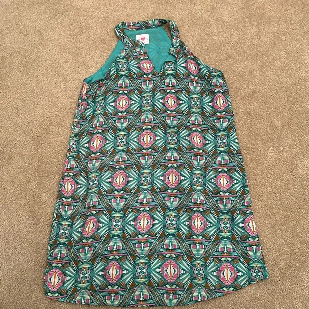 Buddy Love Teal and Pink Patterned Dress, Size Medium